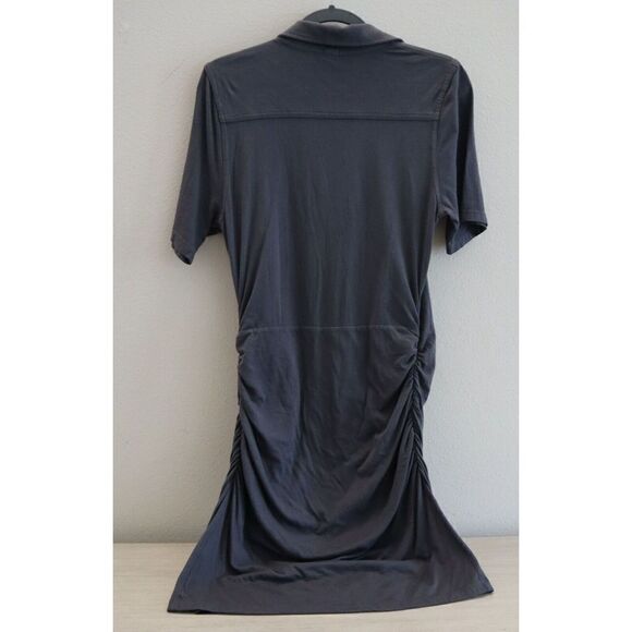 Monrow HD0418 Women's Sz Medium Gray Faux Wrap Shirred Waist Shirt Dress - Picture 4 of 10